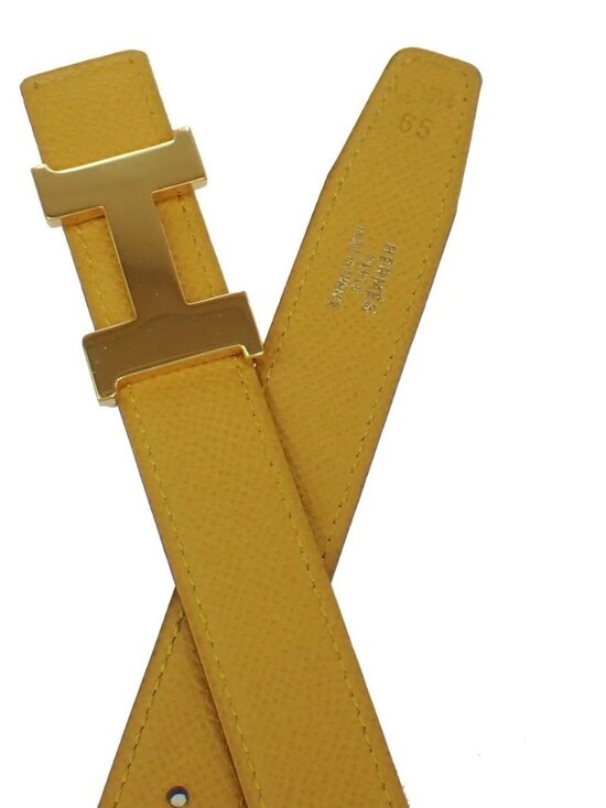 HERMES Logo Constance H Buckle Belt Size 65 Leather Yellow Black France 34RL638 main image 13
